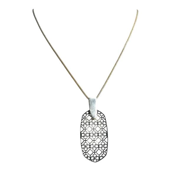 Kendra Scott Inez Filigree Necklace Gold Tone Chain Silver Plated Pendant - Picture 2 of 5